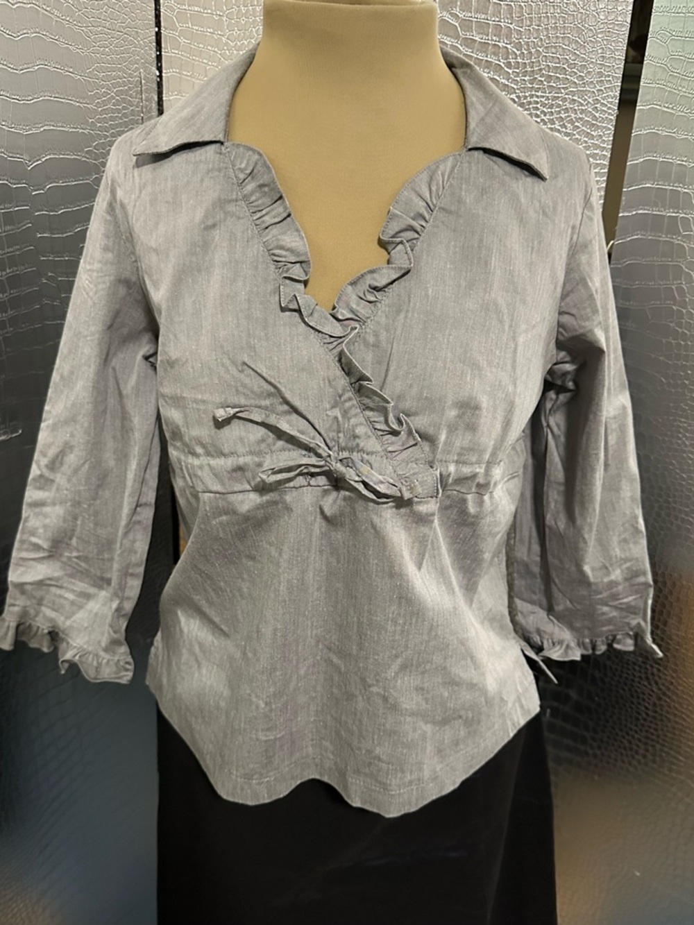 Dollhouse Light Gray Ruffle-Trim Wrap Blouse